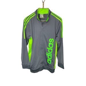 𝅺BOYS XL 18/20 Full Zip Adidas Gray Green Track Jacket